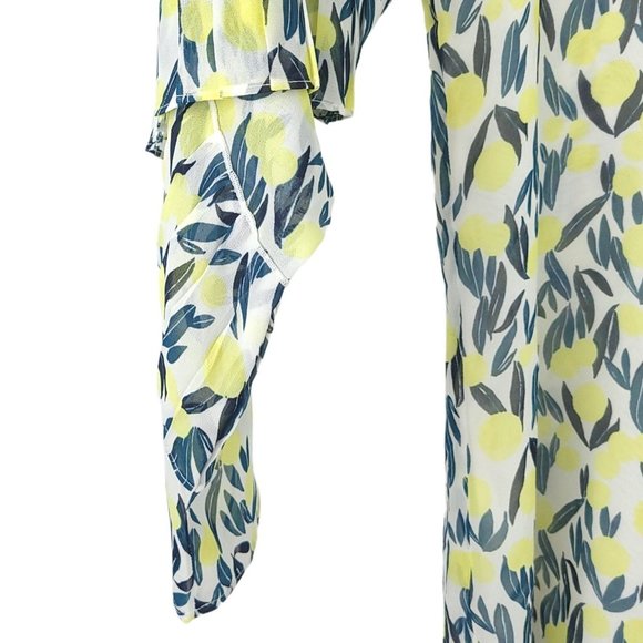 Ann Taylor Factory Floral Pullover Top Womens Size S Flutter Sleeves Yellow Blue - Picture 9 of 10